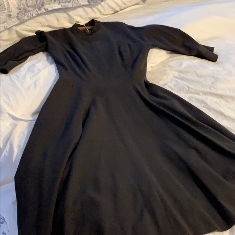 Vintage custom black wool dress with pockets